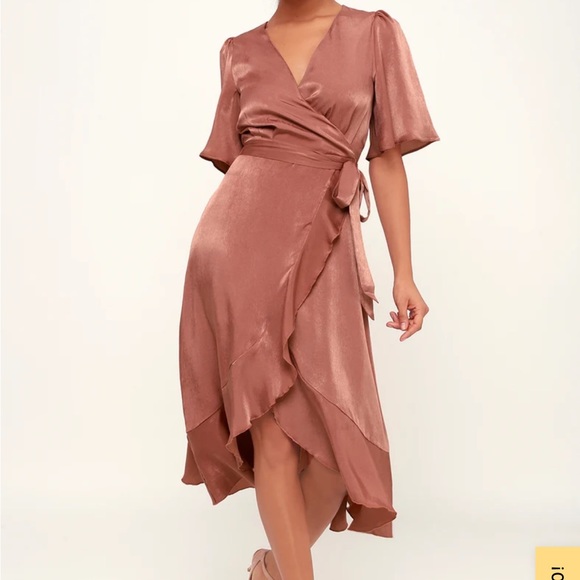 Mauve Satin Wrap Midi Dress - Picture 4 of 10